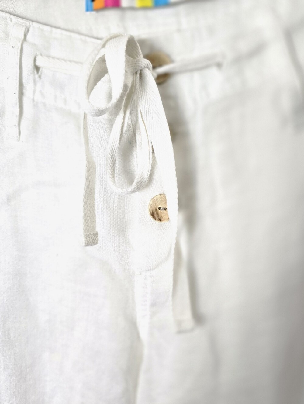 Derek Heart White Linen Blend Wide Leg Pants Relaxed Beach Drawstring Button 8 - Picture 8 of 16